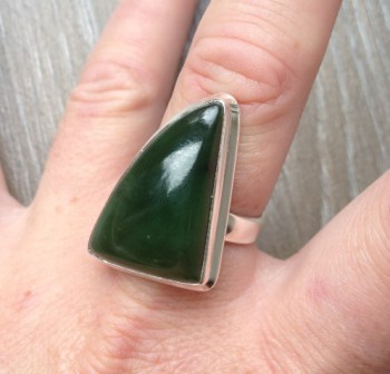 Zilveren edelsteen ring met groene Jade ring maat 18.5 mm
